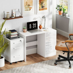 Homcom Computer Writing Desk With 4 Drawers, High Gloss Home Office Workstation - thumbnail 8