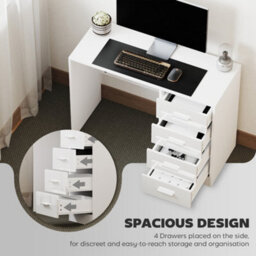 Homcom Computer Writing Desk With 4 Drawers, High Gloss Home Office Workstation - thumbnail 4