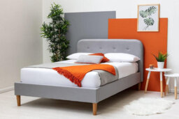 Bisham Fabric Upholstered Grey Double Bed Frame 4Ft6