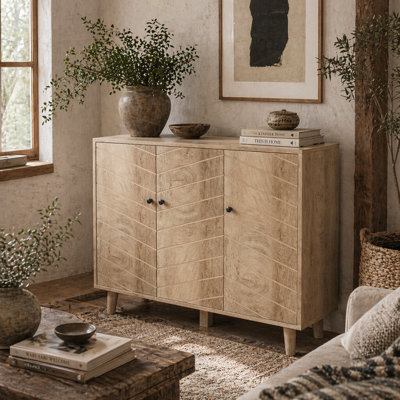 Wyld Haus Lurodo Natural Wood-Effect Sideboard With Chevron Doors, 3-Door, 88.3 X 30 X 76 Cm - image 1