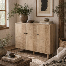 Wyld Haus Lurodo Natural Wood-Effect Sideboard With Chevron Doors, 3-Door, 88.3 X 30 X 76 Cm - thumbnail 1