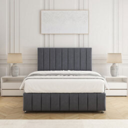 Bsspoke Sierra Divan Bed Set Steel Plush Velvet 24Inch Headboard & Footboard 2 Drawers Footend & Mattress In 4Ft 4Ft6 5Ft 6Ft - thumbnail 2
