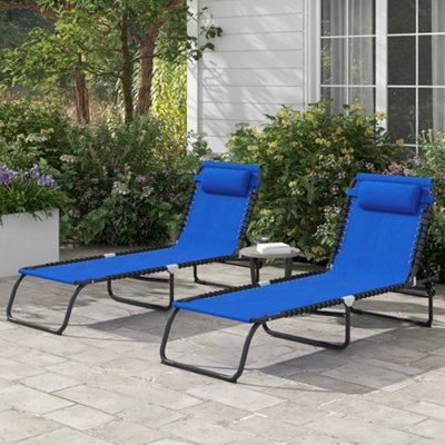 Outsunny 2 Pcs Folding Beach Chair Chaise Lounge 4 Adjustable Positions, Blue - image 1