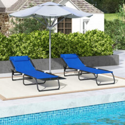 Outsunny 2 Pcs Folding Beach Chair Chaise Lounge 4 Adjustable Positions, Blue - thumbnail 7