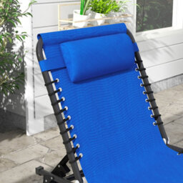 Outsunny 2 Pcs Folding Beach Chair Chaise Lounge 4 Adjustable Positions, Blue - thumbnail 8