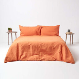 Homescapes Burnt Orange Linen Deep Fitted Sheet, Single - thumbnail 4
