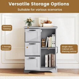 60Cm Wide Storage Cabinet Farmhouse Floor Cabinet With Metal Handles Anti-Tip - thumbnail 5
