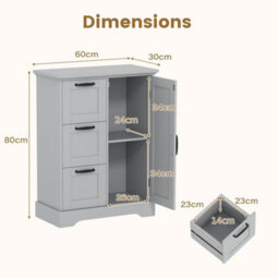 60Cm Wide Storage Cabinet Farmhouse Floor Cabinet With Metal Handles Anti-Tip - thumbnail 2