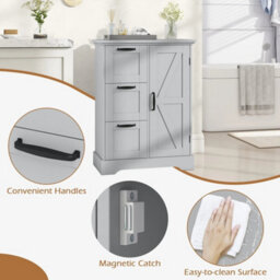 60Cm Wide Storage Cabinet Farmhouse Floor Cabinet With Metal Handles Anti-Tip - thumbnail 4