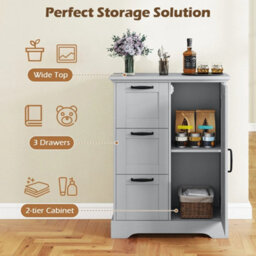 60Cm Wide Storage Cabinet Farmhouse Floor Cabinet With Metal Handles Anti-Tip - thumbnail 3