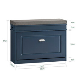 Sobuy Shoe Cabinet With Flip Drawer, 2-Tier Rack, 29.5X9.4X20.1 Inch, Load Capacity 150 Kg - Dark Blue - thumbnail 3