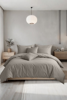 Plain Dyed Easy Care Polycotton Duvet Cover And Pillowcase/s Set Bed Linen Silver - image 1