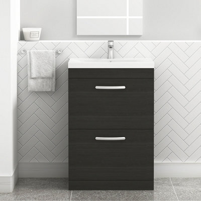 Royal Bathrooms Turin Hale Black 600mm Floor Standing Vanity Unit 2 Drawer With Mid-Edge Basin Sink - image 1