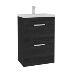Royal Bathrooms Turin Hale Black 600mm Floor Standing Vanity Unit 2 Drawer With Mid-Edge Basin Sink - thumbnail 6