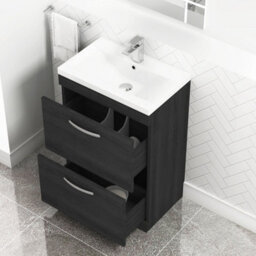 Royal Bathrooms Turin Hale Black 600mm Floor Standing Vanity Unit 2 Drawer With Mid-Edge Basin Sink - thumbnail 5