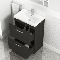 Royal Bathrooms Turin Hale Black 600mm Floor Standing Vanity Unit 2 Drawer With Mid-Edge Basin Sink - thumbnail 3