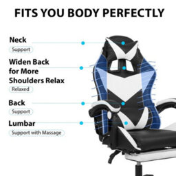 Gaming Massage Chair With Footrest Office Computer Recliner Swivel Adjustable White&black - thumbnail 6