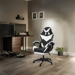 Gaming Massage Chair With Footrest Office Computer Recliner Swivel Adjustable White&black - thumbnail 4