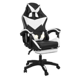 Gaming Massage Chair With Footrest Office Computer Recliner Swivel Adjustable White&black - thumbnail 1