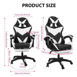 Gaming Massage Chair With Footrest Office Computer Recliner Swivel Adjustable White&black - thumbnail 2