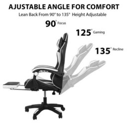 Gaming Massage Chair With Footrest Office Computer Recliner Swivel Adjustable White&black - thumbnail 7