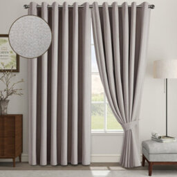 Aspire Homeware Beige Linen 100% Blackout Curtain Thermal Insulated Eyelet Curtain Pair (W)168Cm X (D)228Cm With Tie Back - thumbnail 1