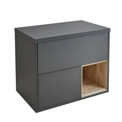 Homestylestore Black Grey 800mm Wall Hung Bathroom Vanity Unit With Countertop Basin - image 1