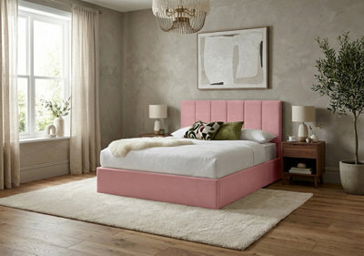 Adore Designs Stafford Plush Velvet Ottoman Sleigh Bed - 6Ft Super King - Pink - image 1