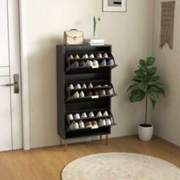 Homcom Slim Shoe Storage Cabinet With 3 Flip Drawers For Hallway, Black - thumbnail 8