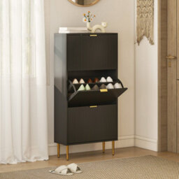Homcom Slim Shoe Storage Cabinet With 3 Flip Drawers For Hallway, Black - thumbnail 1