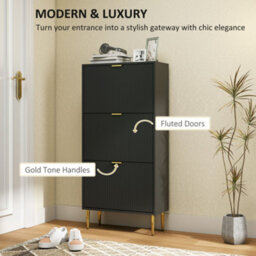 Homcom Slim Shoe Storage Cabinet With 3 Flip Drawers For Hallway, Black - thumbnail 4