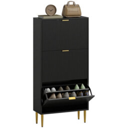 Homcom Slim Shoe Storage Cabinet With 3 Flip Drawers For Hallway, Black - thumbnail 2