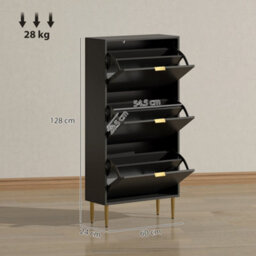 Homcom Slim Shoe Storage Cabinet With 3 Flip Drawers For Hallway, Black - thumbnail 3