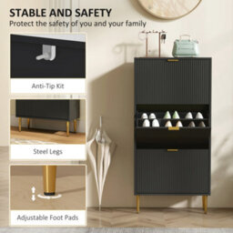Homcom Slim Shoe Storage Cabinet With 3 Flip Drawers For Hallway, Black - thumbnail 7