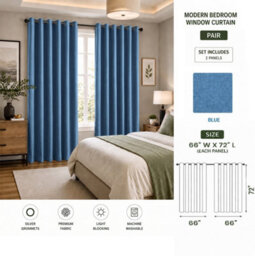 Aspire Homeware Blue Linen 100% Blackout Curtain-Thermal Insulated Eyelet Room Darkening Window Curtain Pair (W)168Cmx(D)183Cm - thumbnail 7