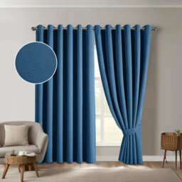 Aspire Homeware Blue Linen 100% Blackout Curtain-Thermal Insulated Eyelet Room Darkening Window Curtain Pair (W)168Cmx(D)183Cm