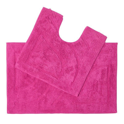 Homescapes Luxury Reversible Cotton Bath Mat Set - Raspberry - image 1