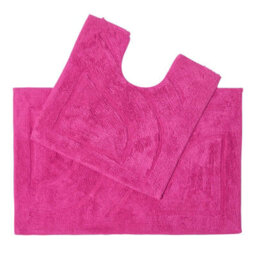 Homescapes Luxury Reversible Cotton Bath Mat Set - Raspberry - thumbnail 1