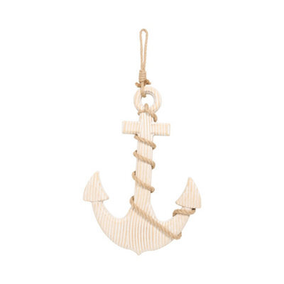 Biznest Mdf Anchor Wall Mounted Ornament Jute Rope Attachment Weathered Finish Shelf Décor Beach Theme Indoor Home Neutral 61X32Cm - image 1