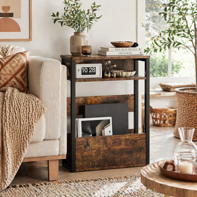 Wyld Haus Novizi Industrial Slim Side Table - Black Frame, Rustic Brown Wood-Effect, 3-Tier Narrow End Table (L46 X D18 X H58.5Cm) - image 1