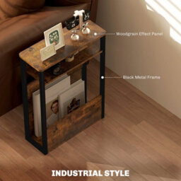 Wyld Haus Novizi Industrial Slim Side Table - Black Frame, Rustic Brown Wood-Effect, 3-Tier Narrow End Table (L46 X D18 X H58.5Cm) - thumbnail 7