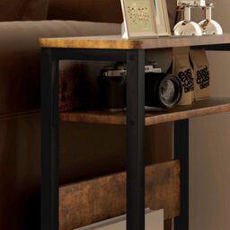 Wyld Haus Novizi Industrial Slim Side Table - Black Frame, Rustic Brown Wood-Effect, 3-Tier Narrow End Table (L46 X D18 X H58.5Cm) - thumbnail 8