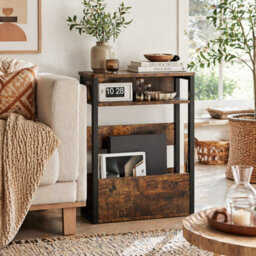 Wyld Haus Novizi Industrial Slim Side Table - Black Frame, Rustic Brown Wood-Effect, 3-Tier Narrow End Table (L46 X D18 X H58.5Cm) - thumbnail 1