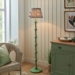 Luminosa Lighting Luminosa Carnaby Satin Cotswold Green Paint Floor Lamp With Pearl Grey Fabric Ikat Shade 35Cm B22 - thumbnail 2