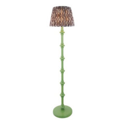 Luminosa Lighting Luminosa Carnaby Satin Cotswold Green Paint Floor Lamp With Pearl Grey Fabric Ikat Shade 35Cm B22