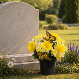 Urbn-Living Yellow Daffodil & Butterfly Set Of 1 Artificial Silk Flower Grave Pot Memorial Arrangement Graveside Cemetery - thumbnail 3