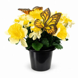 Urbn-Living Yellow Daffodil & Butterfly Set Of 1 Artificial Silk Flower Grave Pot Memorial Arrangement Graveside Cemetery - thumbnail 1