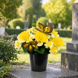 Urbn-Living Yellow Daffodil & Butterfly Set Of 1 Artificial Silk Flower Grave Pot Memorial Arrangement Graveside Cemetery - thumbnail 6