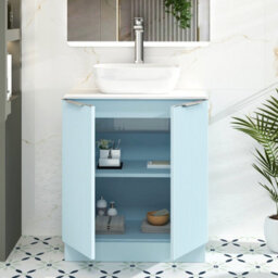 Royal Bathrooms Evora 700mm Powder Blue Fluted Floor Standing Vanity Unit 2 Door With Countertop Basin - Elva - thumbnail 3