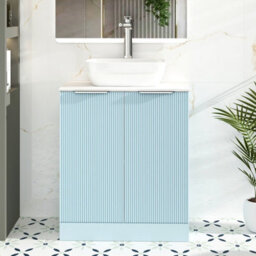 Royal Bathrooms Evora 700mm Powder Blue Fluted Floor Standing Vanity Unit 2 Door With Countertop Basin - Elva - thumbnail 1